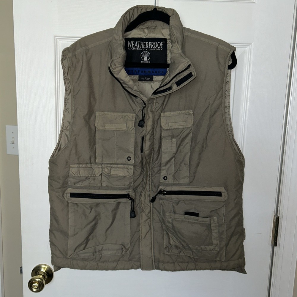 Weatherproof Mens Vest Full Zip Utility Hunting Fishing Tan/green Size M