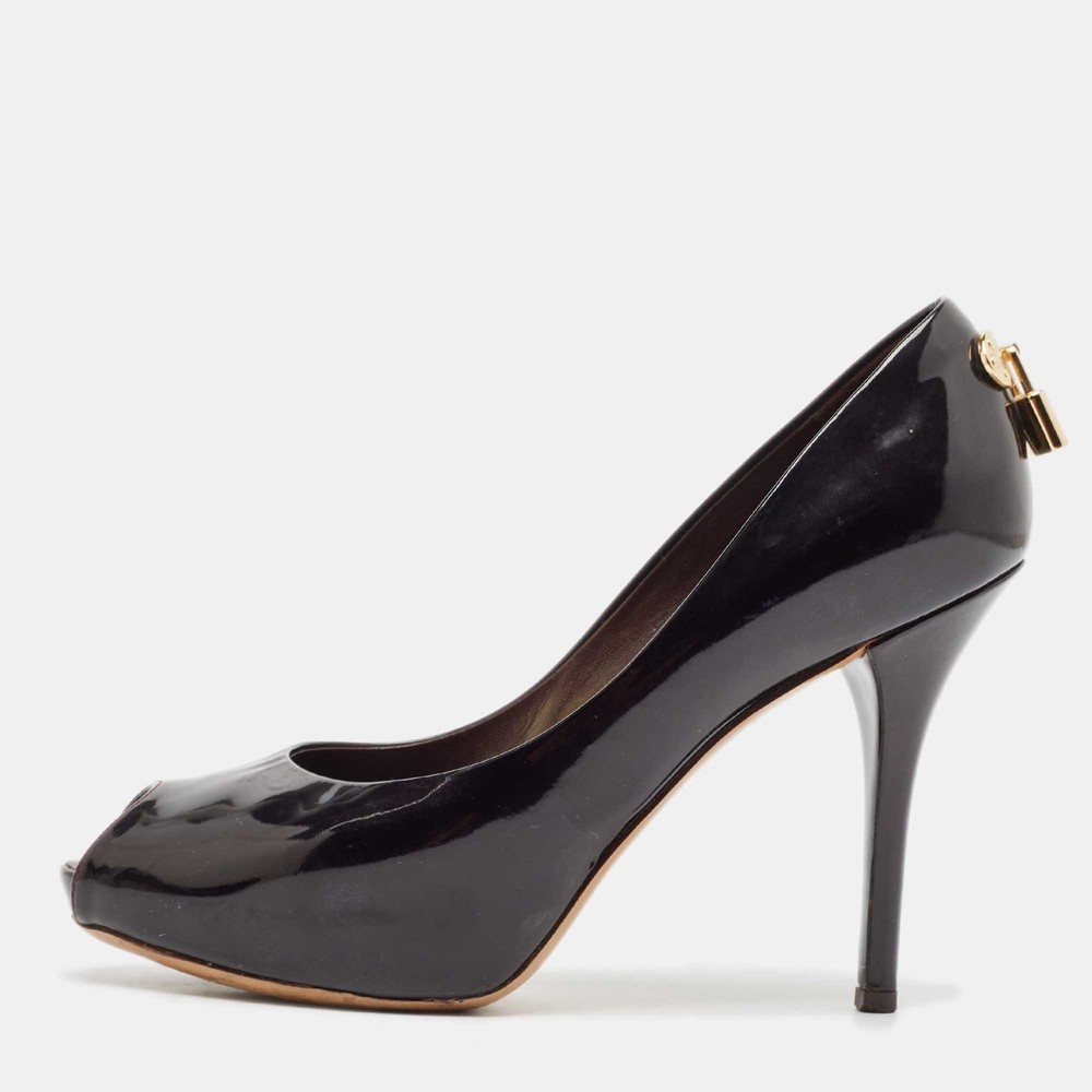 Louis Vuitton Burgundy Patent Leather Oh Really Peep Toe Pumps Size 38