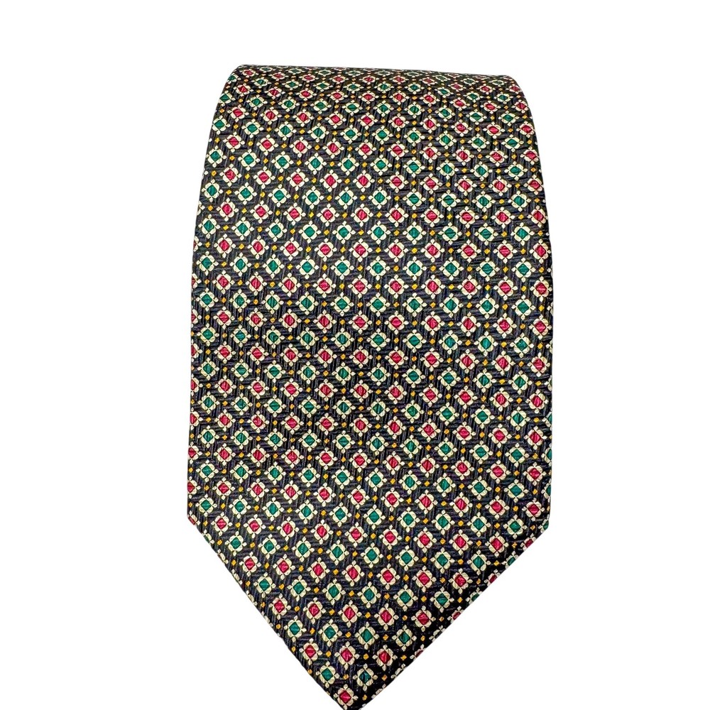 Polo Ralph Lauren Tie Mens Silk Geometric Medallion Black Made USA Necktie