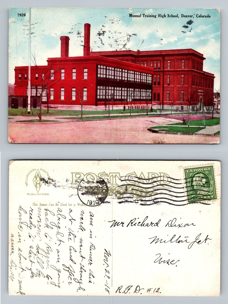 Denver, CO-Colorado Manual Training High School Red Brick c1910 Vintage Postcard