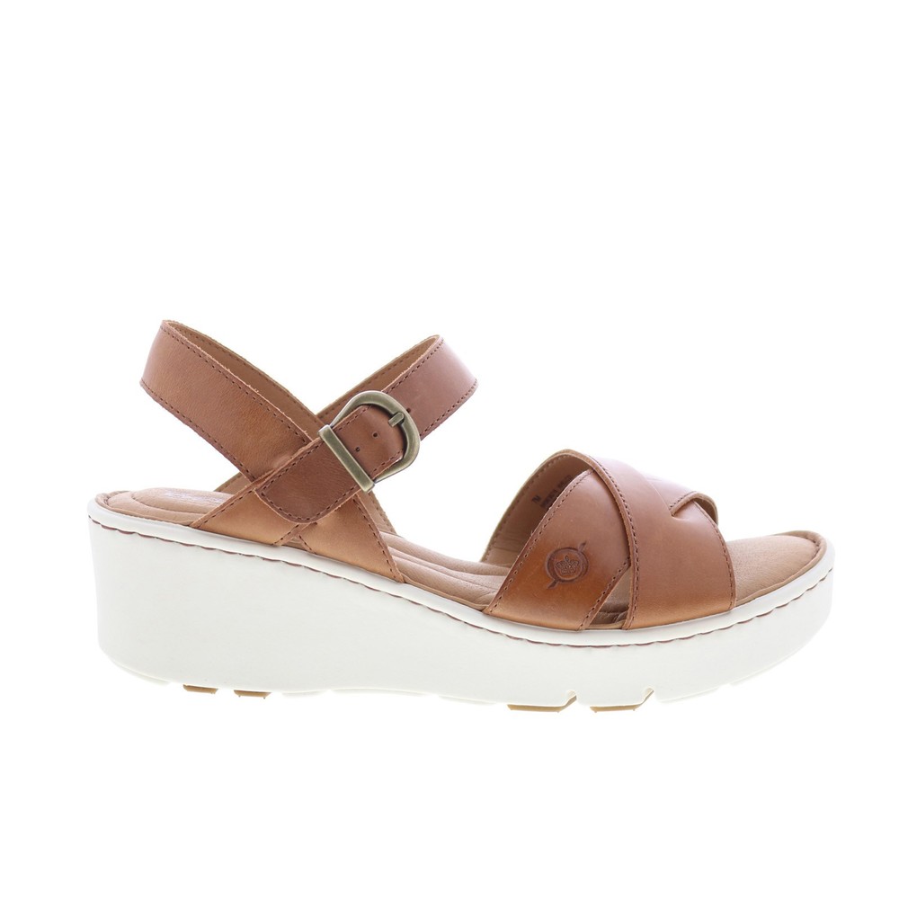 Born Genie BR0038216 Womens Brown Leather Hook & Loop Wedges Sandals Shoes