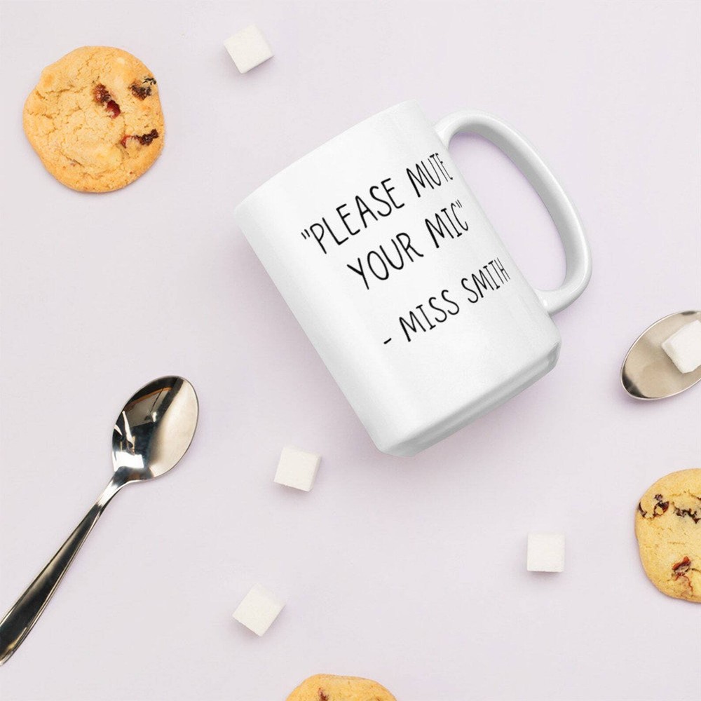 Personalised Funny Teacher Mug Gift Please Mute Your Mic Lockdown Teacher Mug