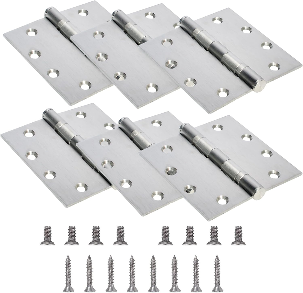 6-Pack 4.5 Inch X 4.5 Inch Silver Heavy Duty Commercial Door Hinge with Silent S