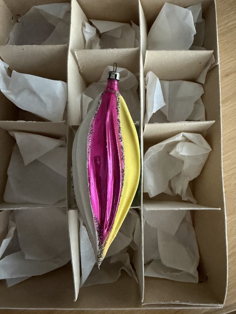 Vintage Large Teardrop Stripe Poland Glass Christmas Ornament( No Box )