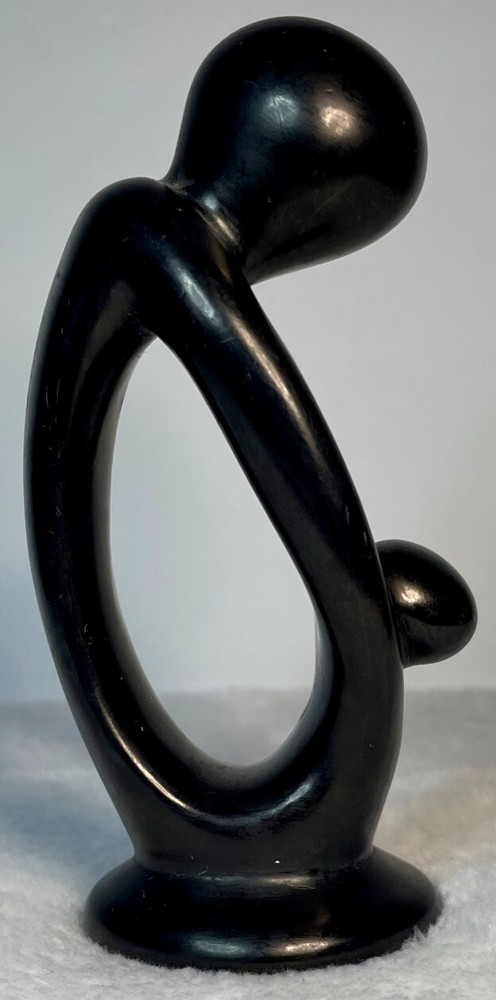 Modernist Black Abstract Mother and Child Sculpture Figurine-image