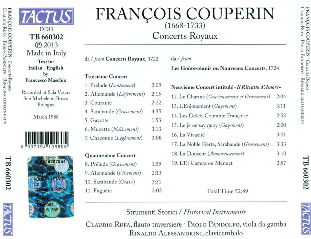 CLAUDIO RUFA/PAOLO PANDOLFO/RINALDO ALESSANDRINI FRANÇOIS COUPERIN: CONCERTS ROY