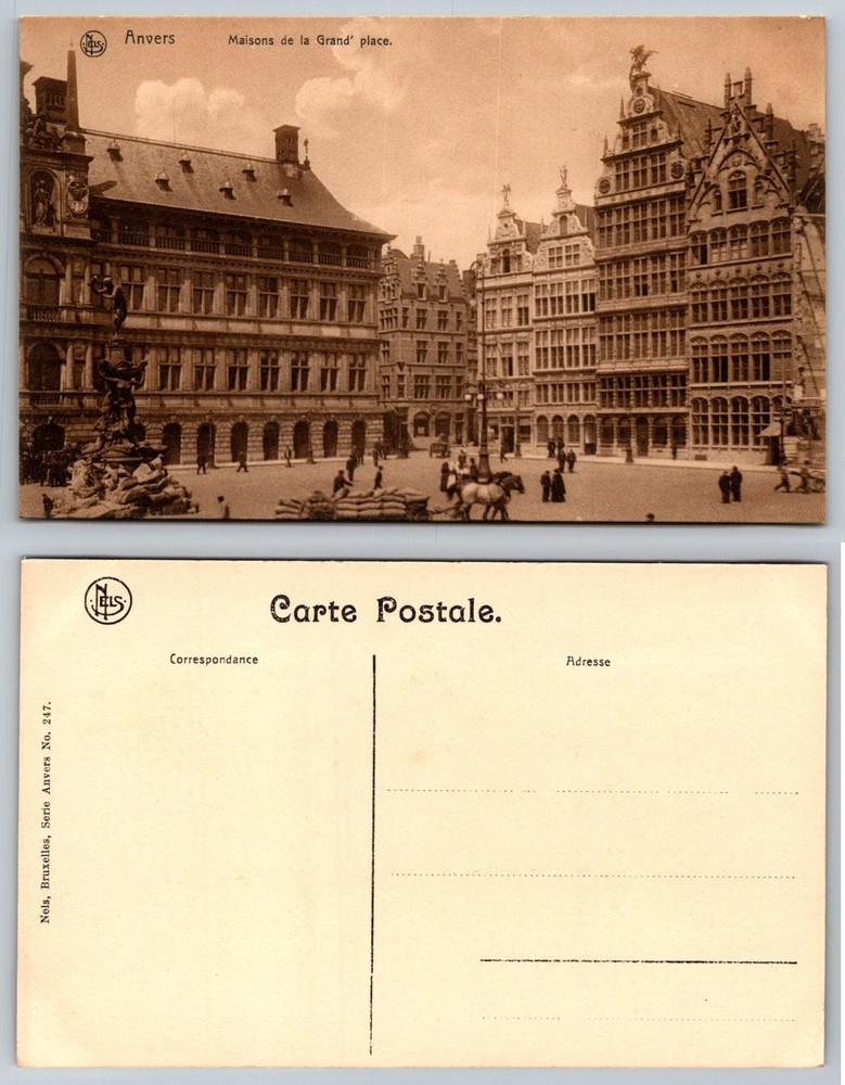 Anvers Grand Place Houses Belgium Vintage Nels Postcard Old City Scene