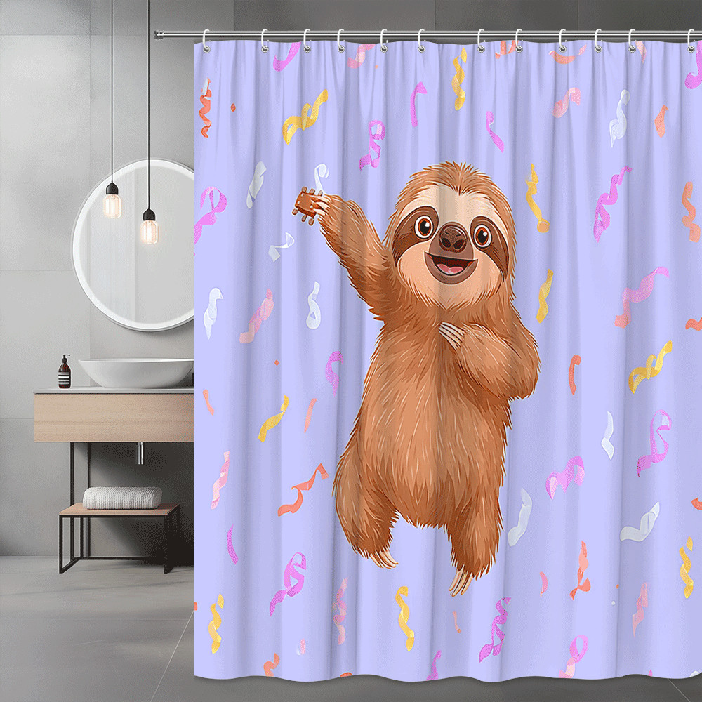 Sloth Shower Curtain Pastel Confetti Cute Animal Print