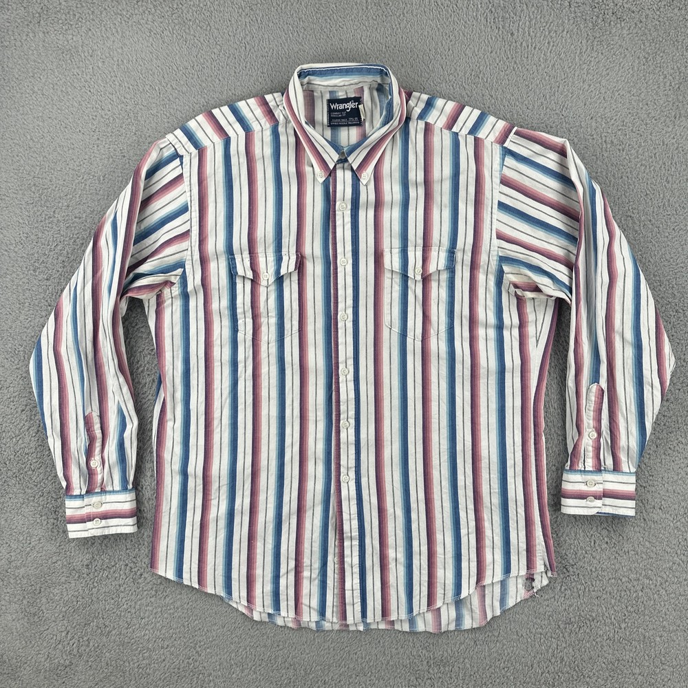 Vintage Wrangler Cowboy Cut XL Striped Western Button-Up Shirt 17.5-35