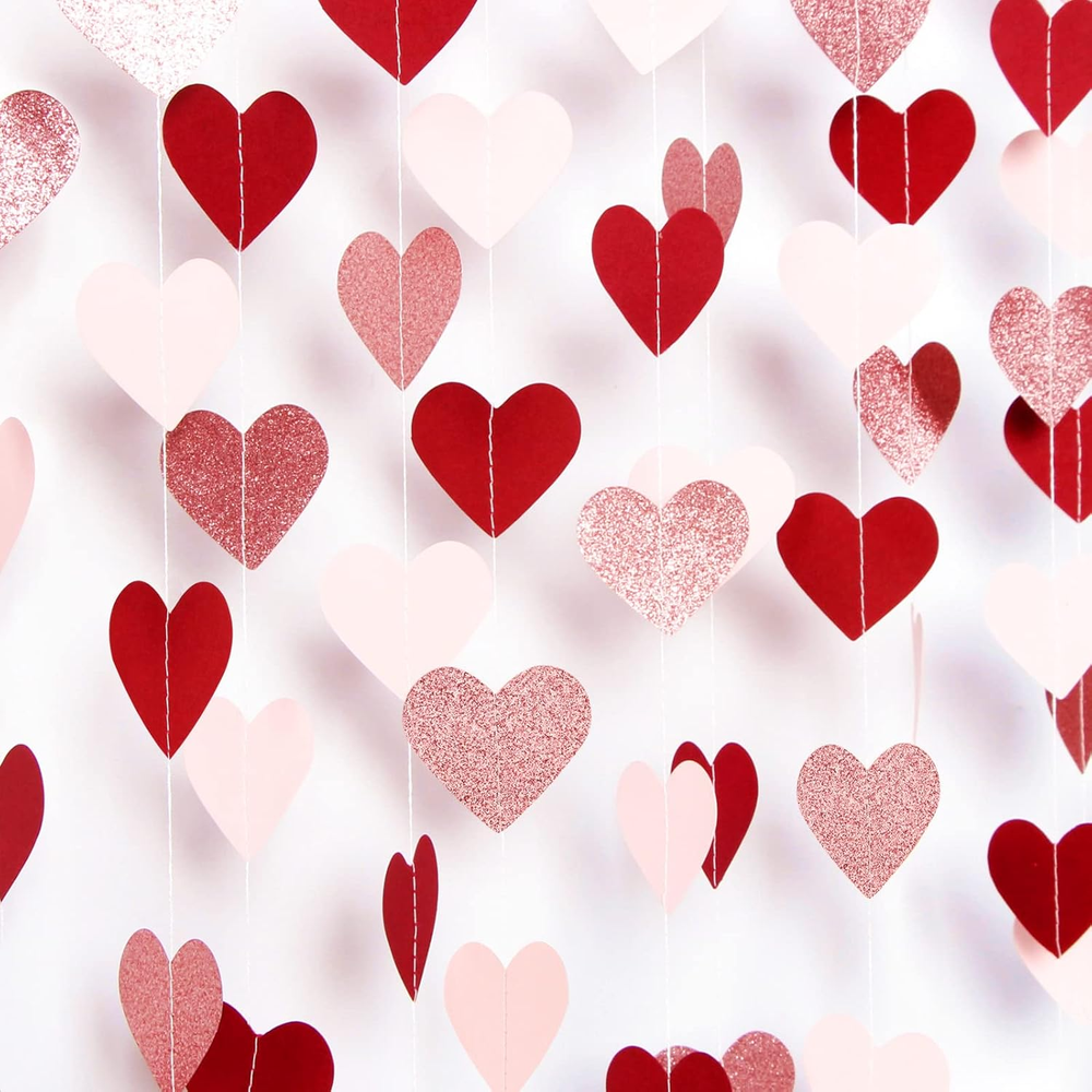 52Ft Rose Gold Pink Burgundy Garland Heart Paper Streamers Party Decor