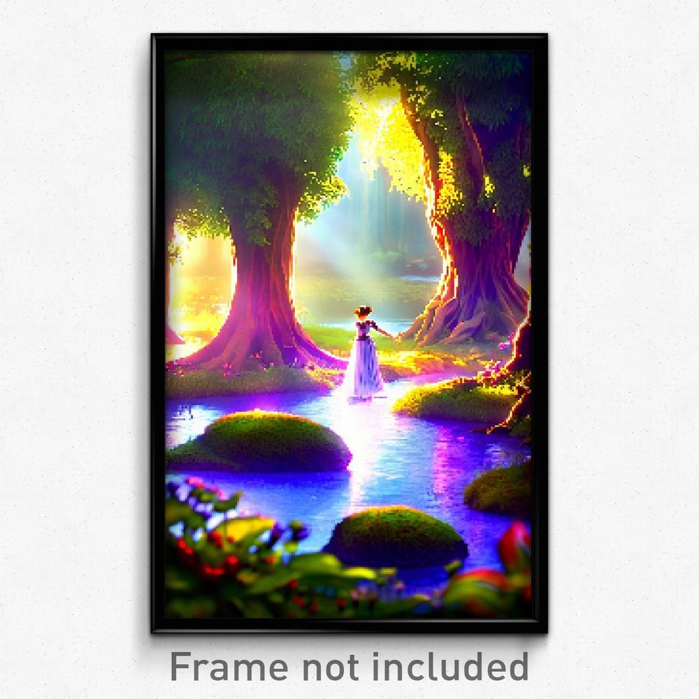 Pixel Art Enchanted Pond 8-Bit Psychedelic Video Game Poster