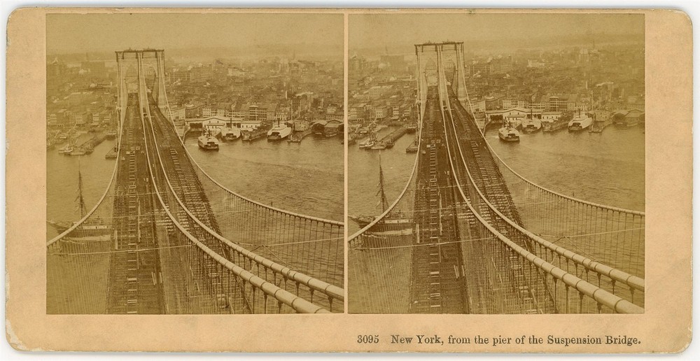 NEW YORK CITY SV - Brooklyn Bridge from Tower - Kilburn 1880s