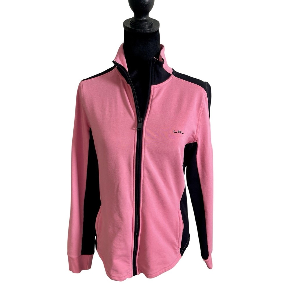 Lauren Ralph Lauren Womens Pink Black Colorblock Full Zip Jacket Size M Stretch