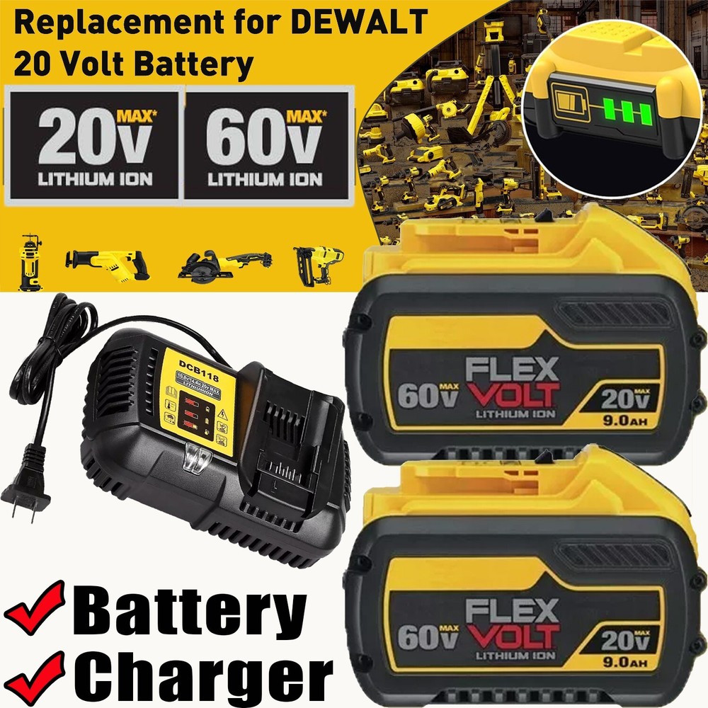 2-Pack DeWalt FLEXVOLT 20V/60V MAX 9.0Ah Lithium-ion Battery with Charger DCB609