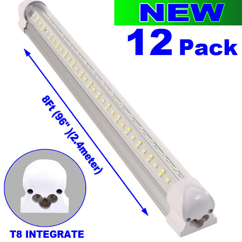 8ft LED SHOP LIGHT V-SHAPE 144W 6500K  LED Tube Light Linkable Ceiling 12PC