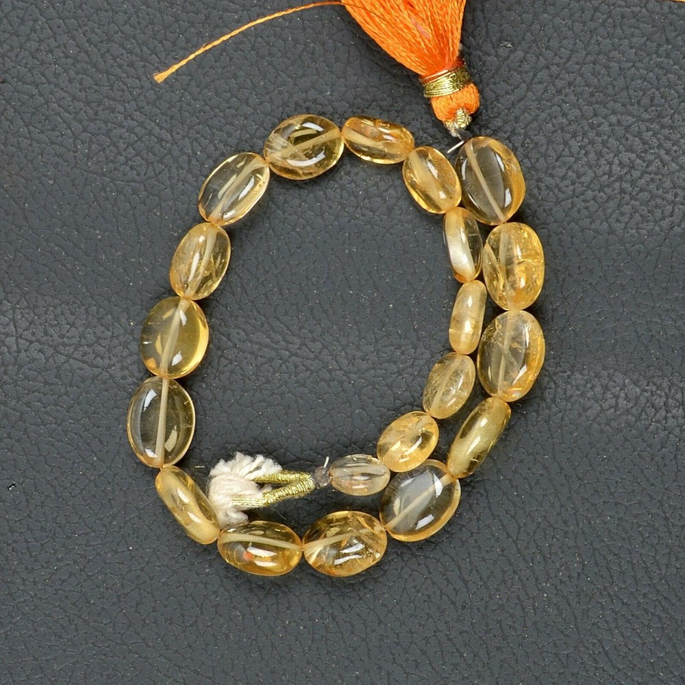 Natural Citrine Smooth Oval Beads 8-Inch Strand 7X9-10X12 MM