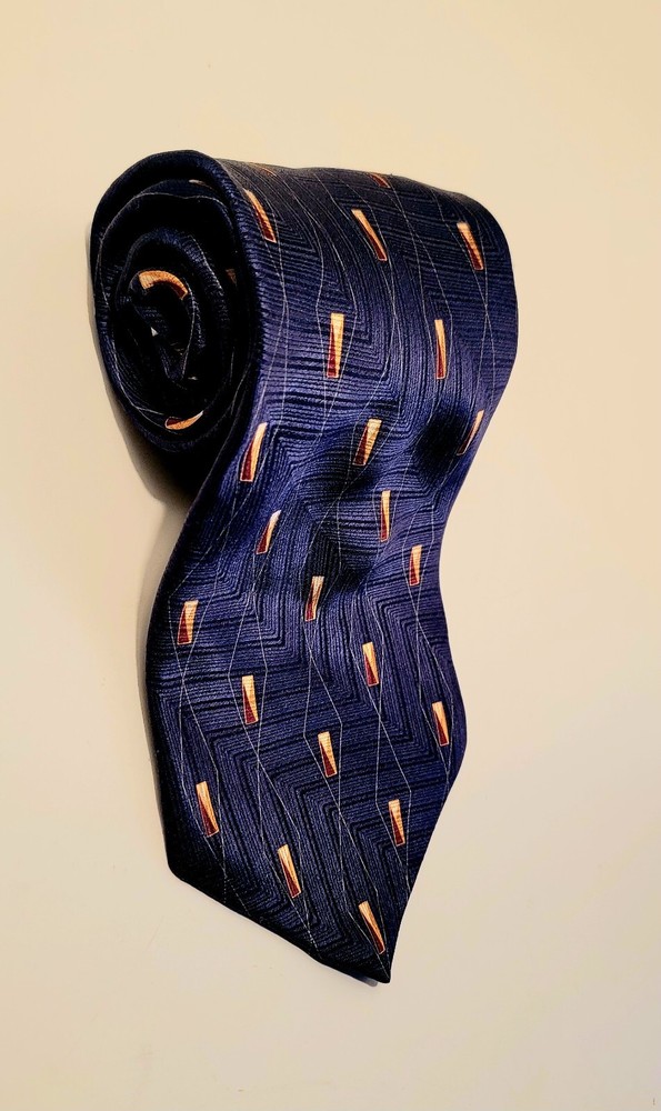 NEO Bill Blass geometric blue gold mens tie 100% silk