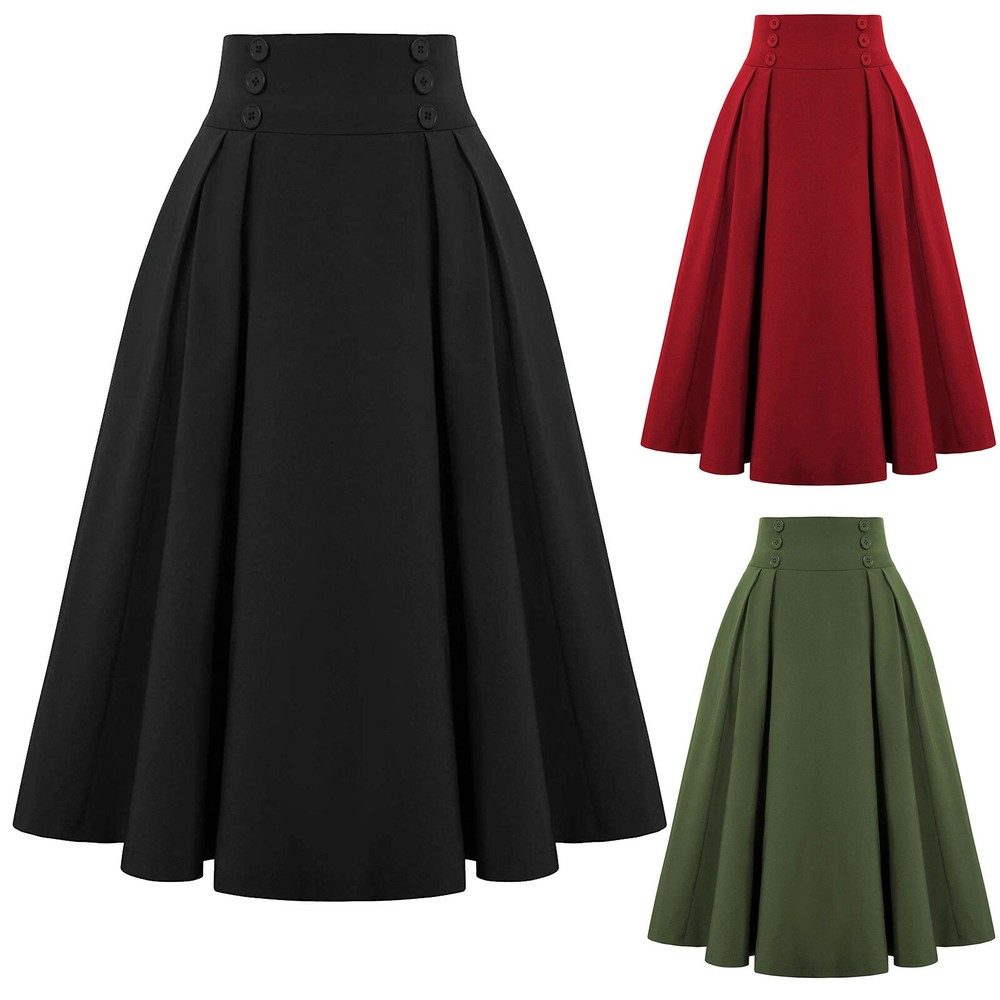 Women Summer Maxi Swing Skirt High Waist Long Dress Party Holiday Button Down