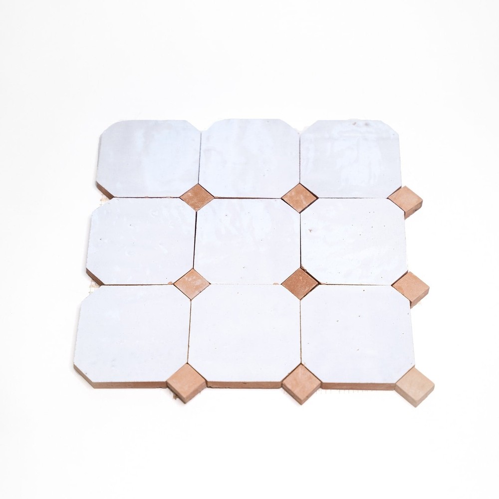 Modern Zellige Tiles 12x12 White-Terracotta Set of 8