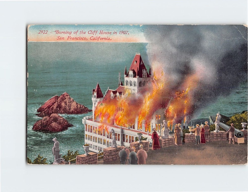 Postcard Burning of the Cliff House in 1907 San Francisco California USA