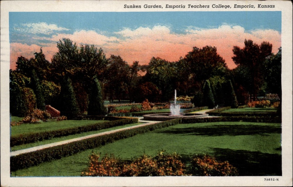 Sunken Garden Emporia Teachers College Emporia Kansas vintage postcard n429