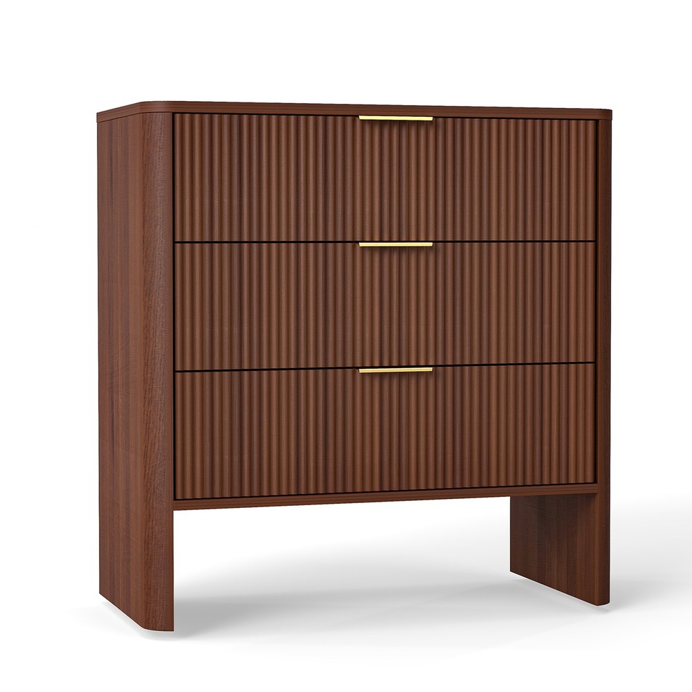 Wooden Cabinet With 3 Drawers Wavy Pattern Modern Bedside Cupboard