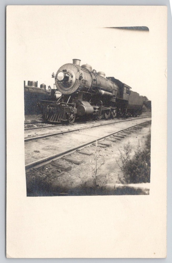 Vintage RPPC Steam Locomotive Train Railroad Tracks Real Photo Postcard