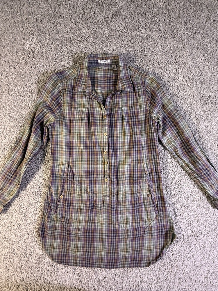Toad & Co Women's Long Sleeve Plaid Flannel Button Up Shirt Size Small