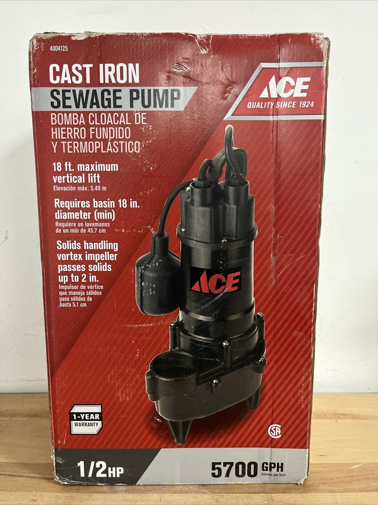 Ace 1/2 HP 5700 GPH Cast Iron Sewage Pump Heavy Duty New-image