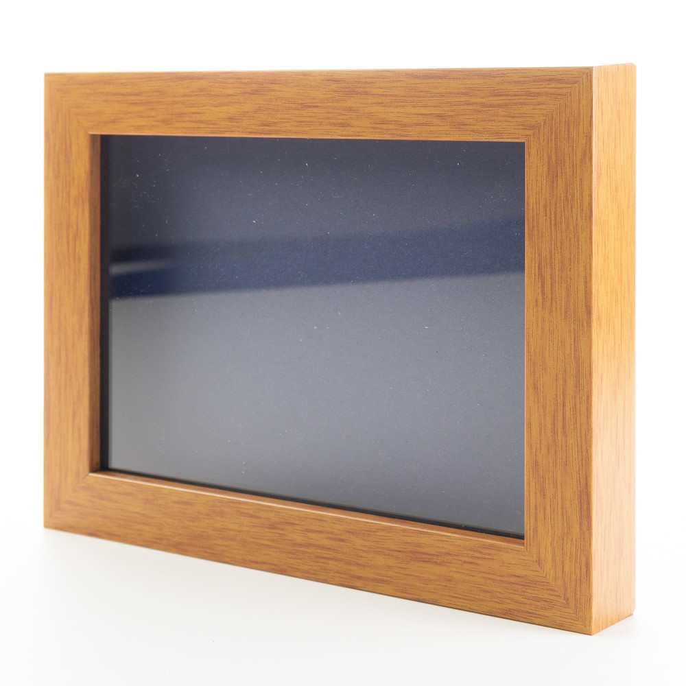 Honey Pecan 30x30 Wood Shadow Box with Navy Acid-Free Backing 5/8 Depth