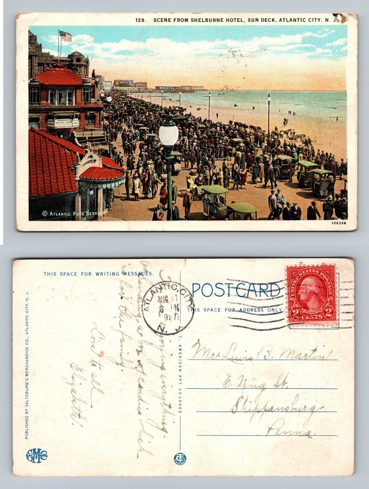 Atlantic City, NJ-New Jersey, Shelburne Hotel Sun Deck Scene PC Vintage Postcard