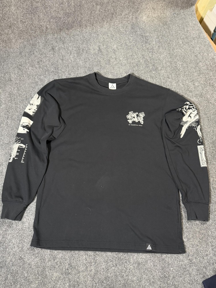 Nike ACG Shirt Mens Small Black Long Sleeve All Conditions Gear Graphic Outdoor