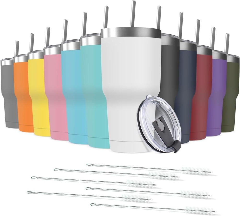 30oz Multicolor Premium Double Wall Insulated Travel Mug with Lid and Straws