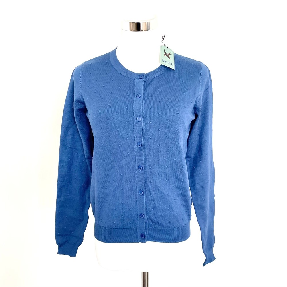King Louie Regatta Blue Droplet Cardigan Size S Round Neck Button Front