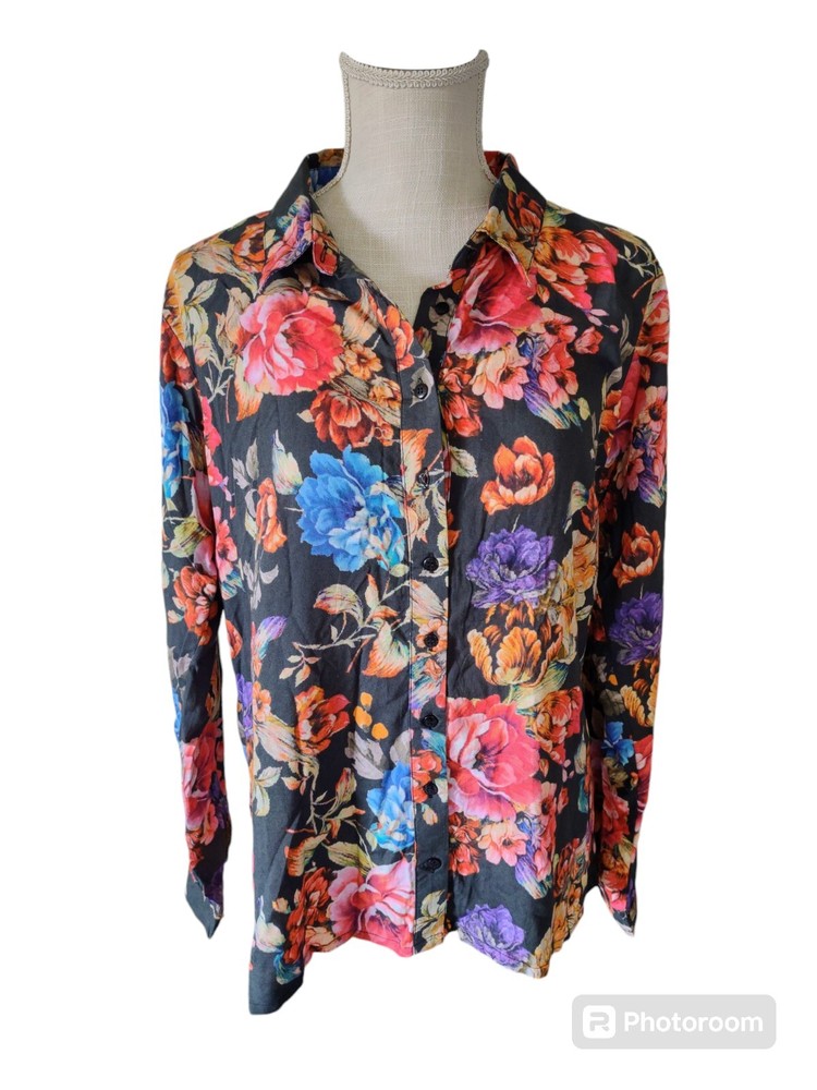 Tolani Collection Blouse Long Sleeve Button Down size XS floral Modal Oversized