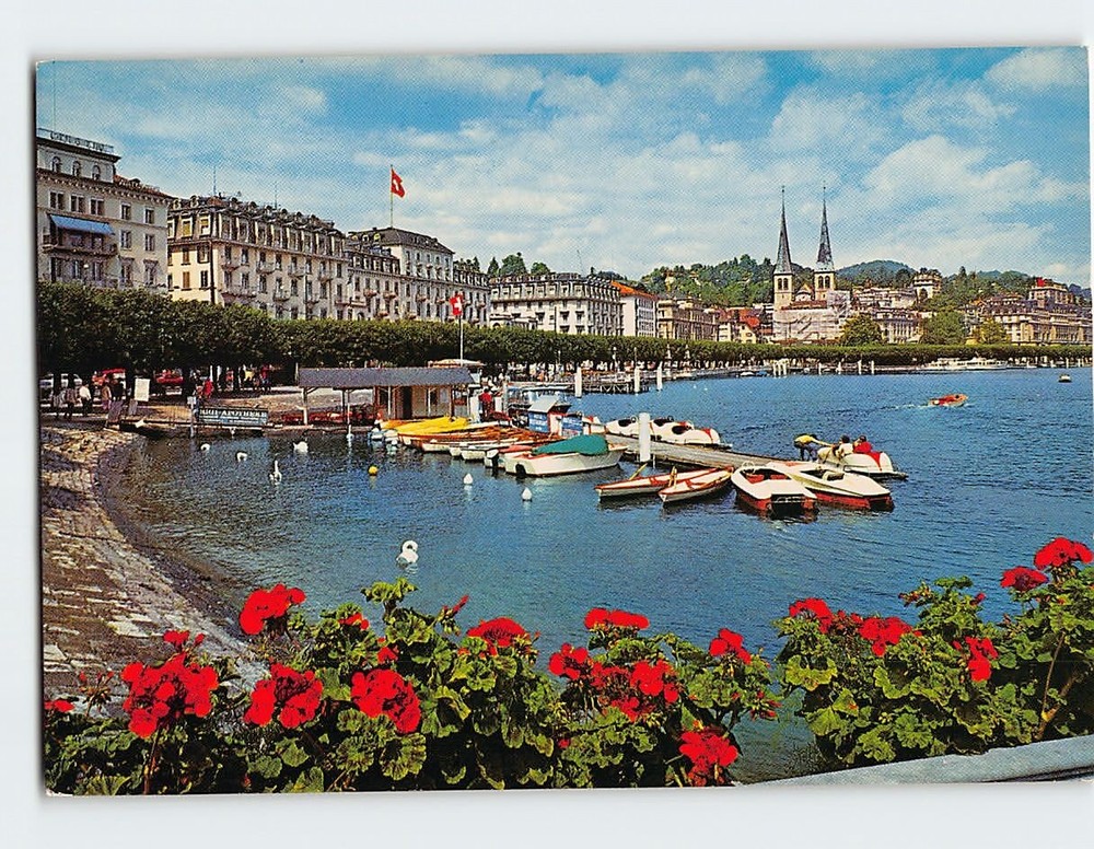 Postcard Lakefront & Collegiate Church Lucerne Switzerland