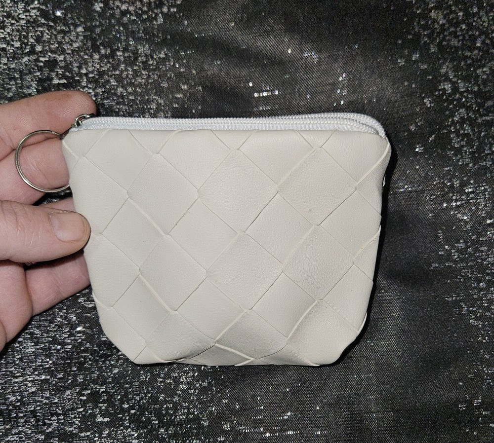 Beige Faux Leather Keychain Coin Pouch Brand New  
