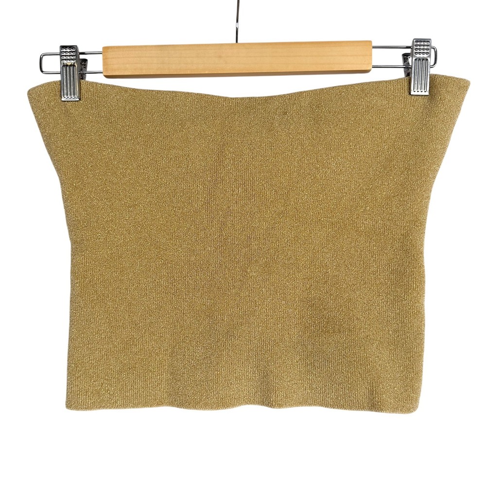 Vintage St John Evening Marie Gray Gold Metallic Sleeveless Knit Tube Top Size 8
