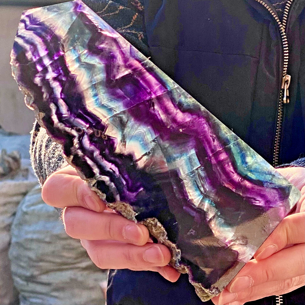 1.8LB Natural Fluorite Slice Quartz Crystal Mineral Specimen