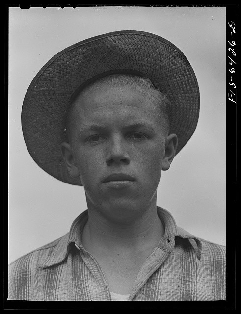 Photo:Young Man in Straw Hat Portrait 1930s 1940s