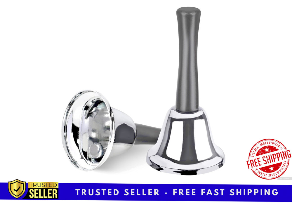 2 Pack Hand Bell, Silver Steel Bell, Ringing Bell with Handle, Dinner Bells for