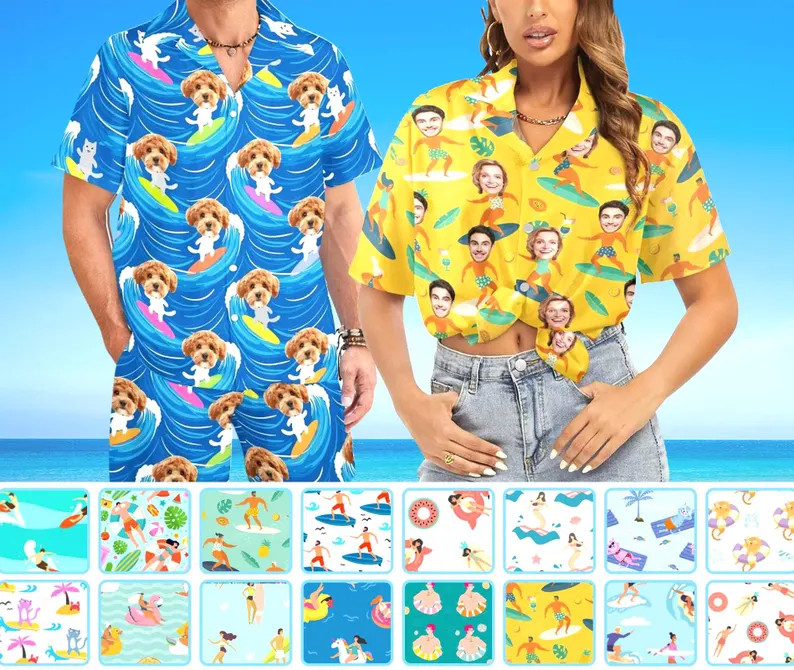 Personalized Face Hawaiian Shirt Custom Photo Funny Aloha Beach Party Gift