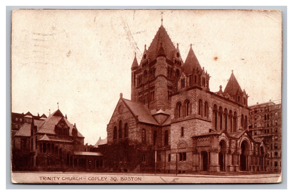 Boston MA Trinity Church Copley Square Divided Back Postcard Posted 1911
