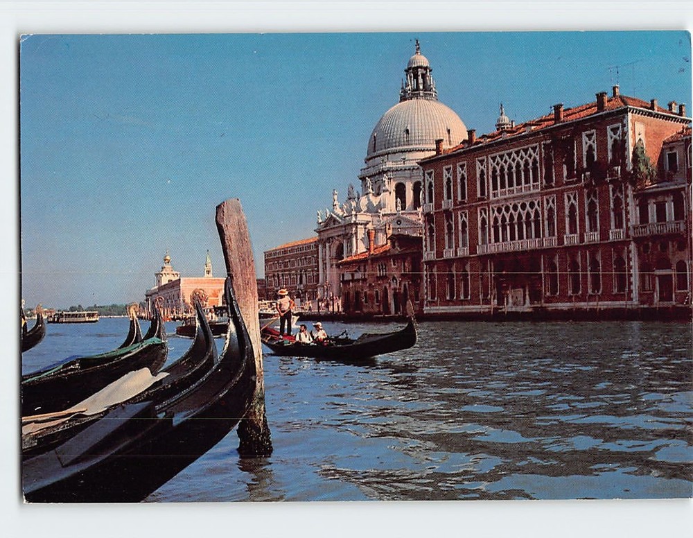 Postcard Canal Grande gondola & Santa Maria della Salute  Venice Italy
