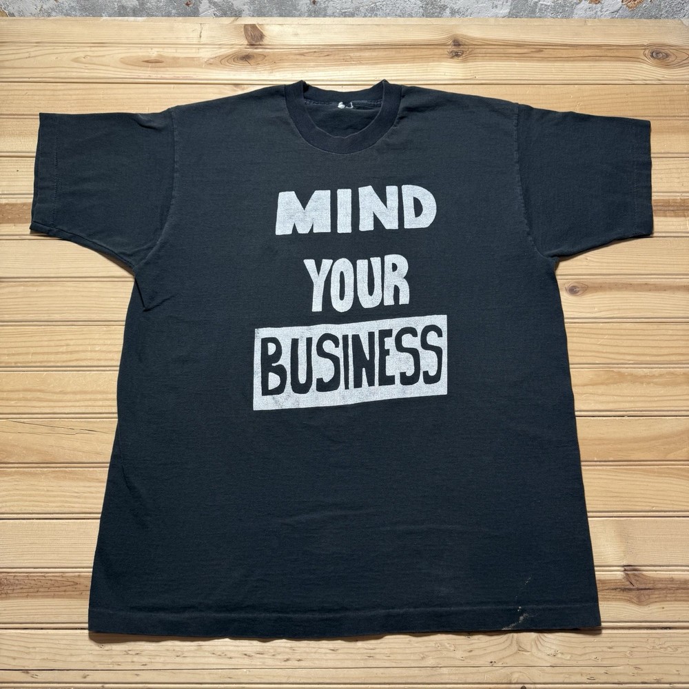 Vintage 90s Mind Your Business Funny Humor Double Sided Shirt Size XL Faded