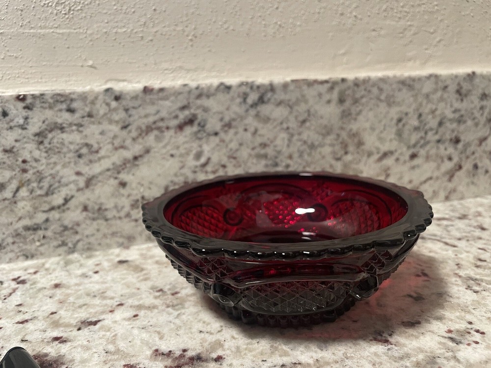 1876 Cape Cod Collection Dessert Bowl Ruby Red Glass Avon 5