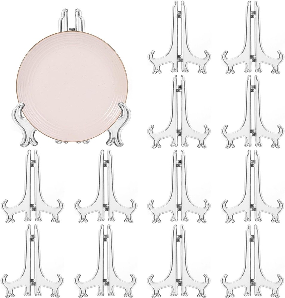 12 Pack 7 Inch Clear Plastic Easels Stands Plate Holders for Displays