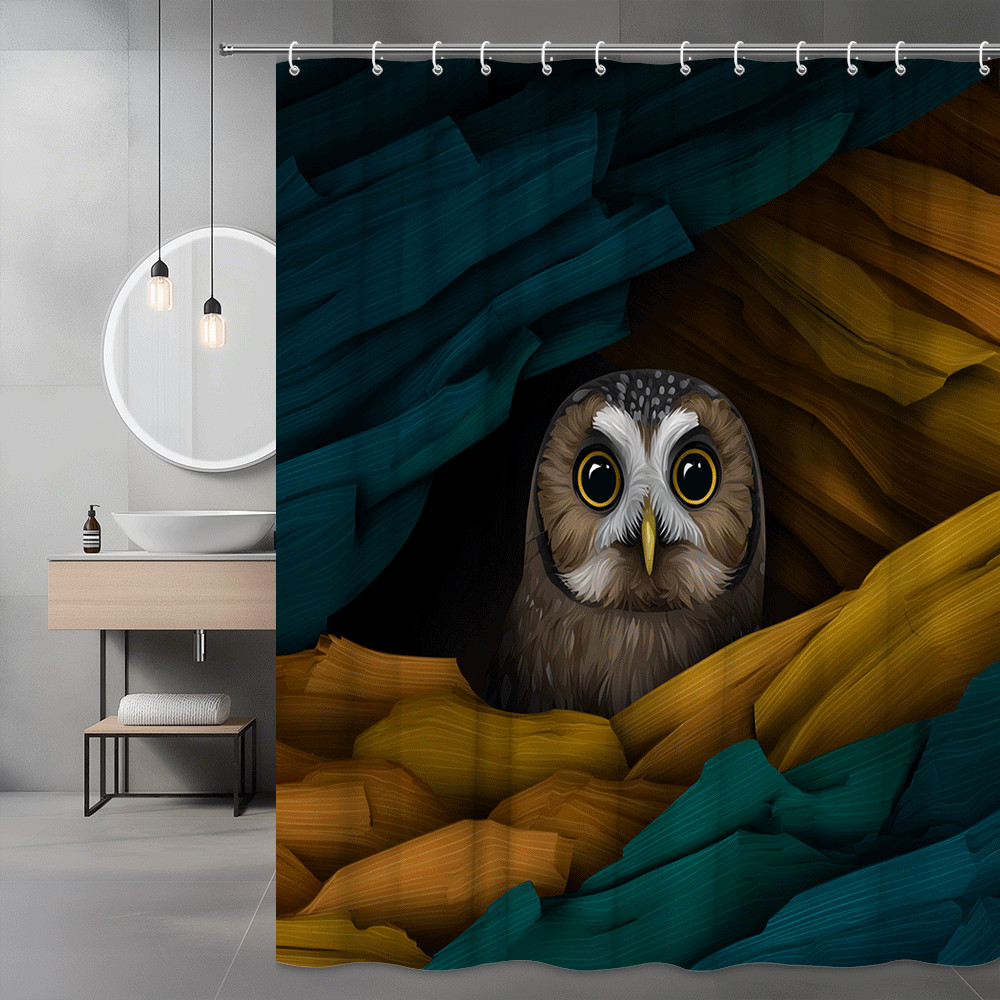 Owl Shower Curtain Colorful Abstract Bird Print
