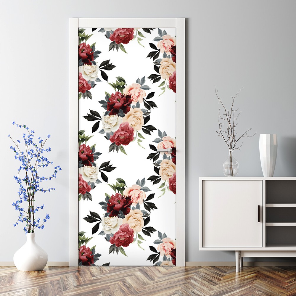 Bubble Free Door sticker Roses Floral Wall Covering Watercolour Art Home Decor