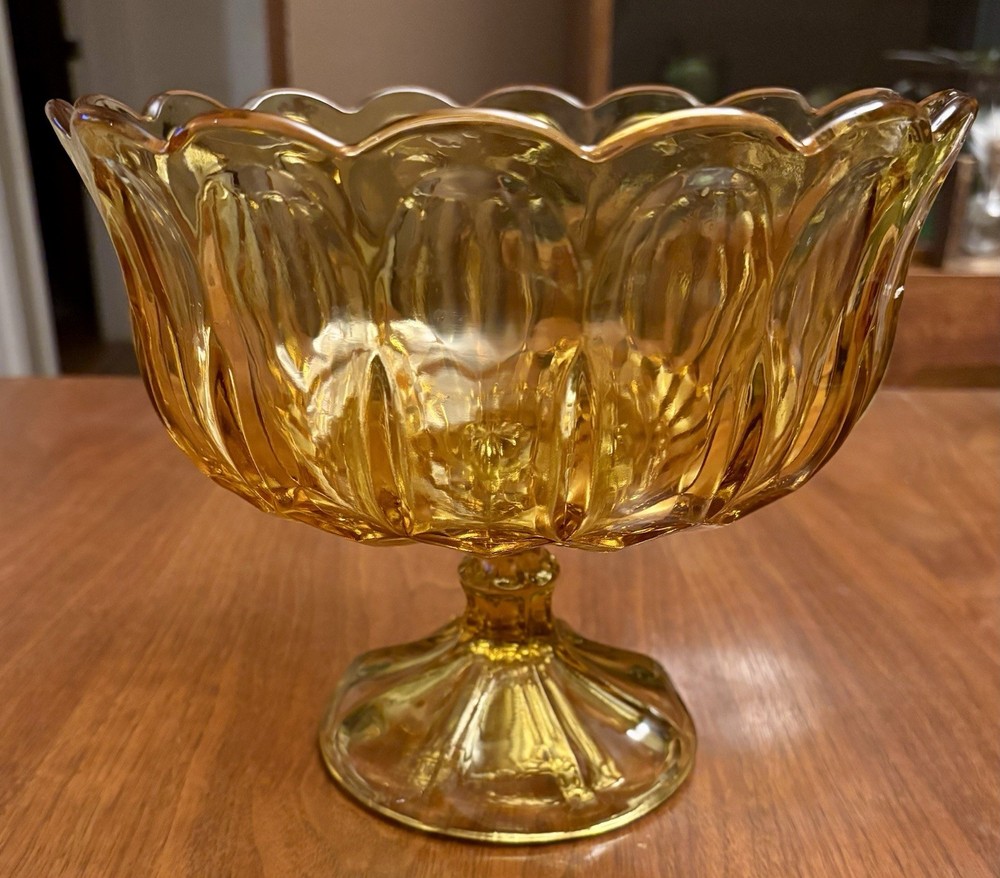 Anchor Hocking Glass Amber Fairfield Footed Compote Pedestal Bowl Centerpiece